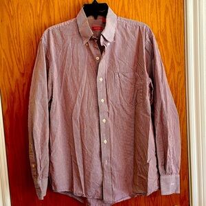 Izod Maroon Striped Long Sleeve Button Down